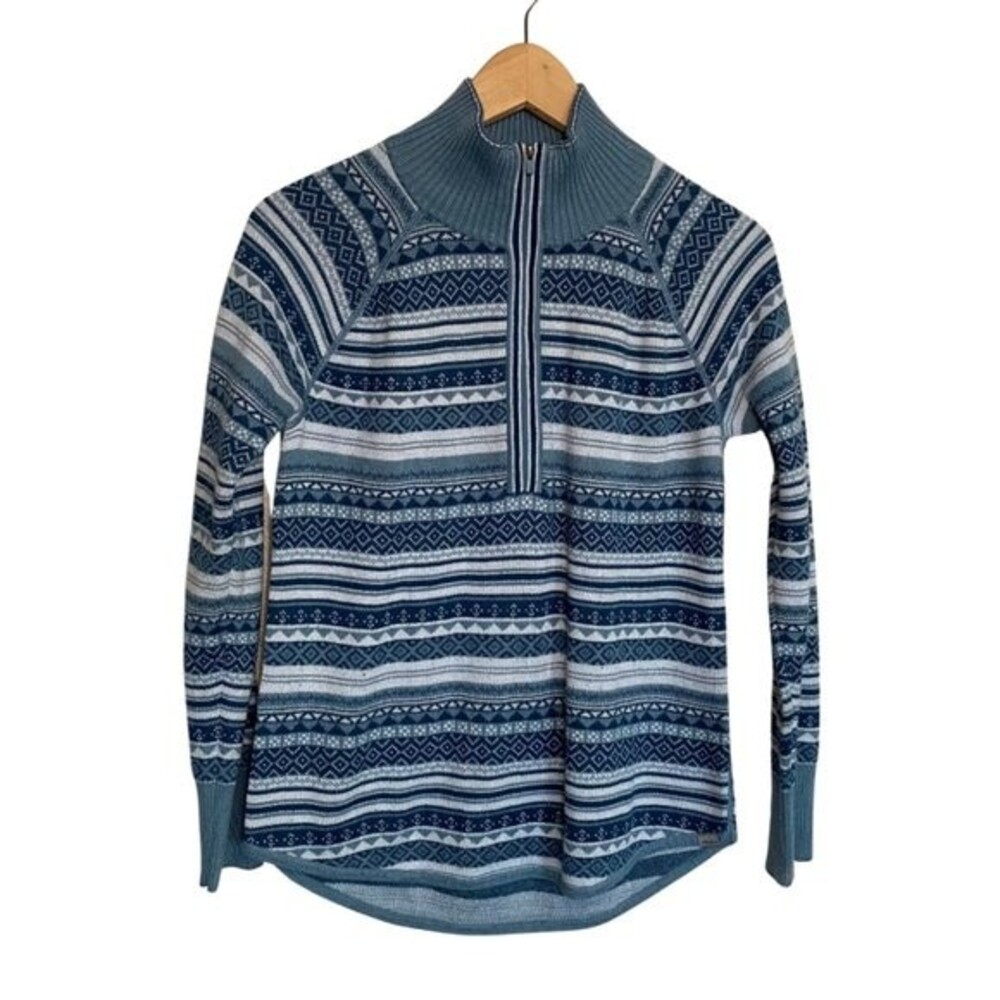 Eddie Bauer Sweater Women S Blue Fair Isle Nordic 1/2 Zip Outdoor Preppy Cozy